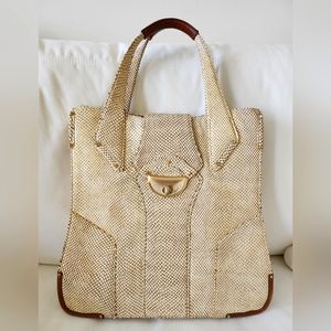 Botkier Cream Snake Embossed Leather Laptop/Portfolio Bag